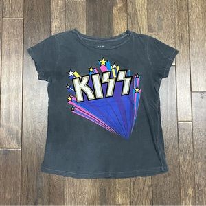 LUCKY BRAND WOMENS KISS GRAPHIC T-SHIRT GRAY SIZE SMALL